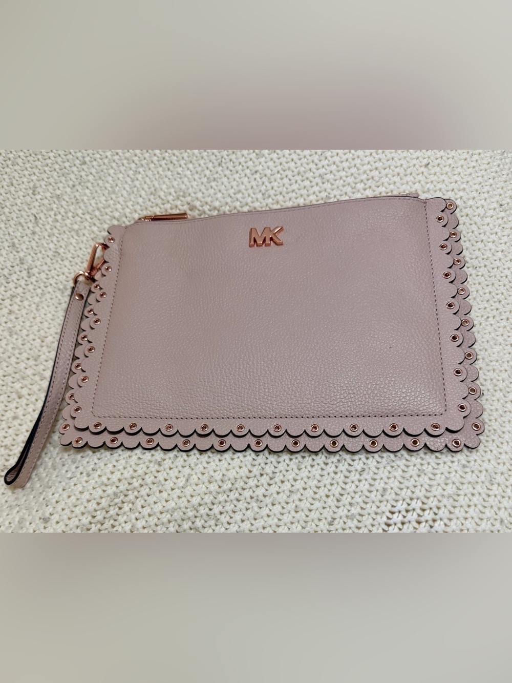 Michael Kors Rose Blush Leather Wristlet Clutch with Scallop Trim